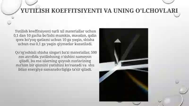 Yorugʻlikning turli materiallarda yutilishi 3