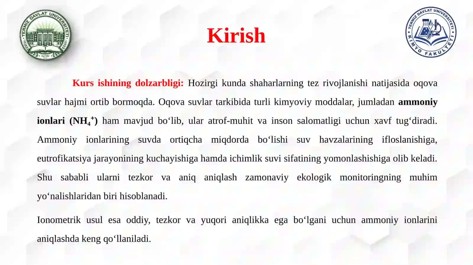 SHAHAR OQOVA SUVLARI TARKIBIDAGI AMMONIY IONLARINI IONAMETRIK ANIQLASH 3