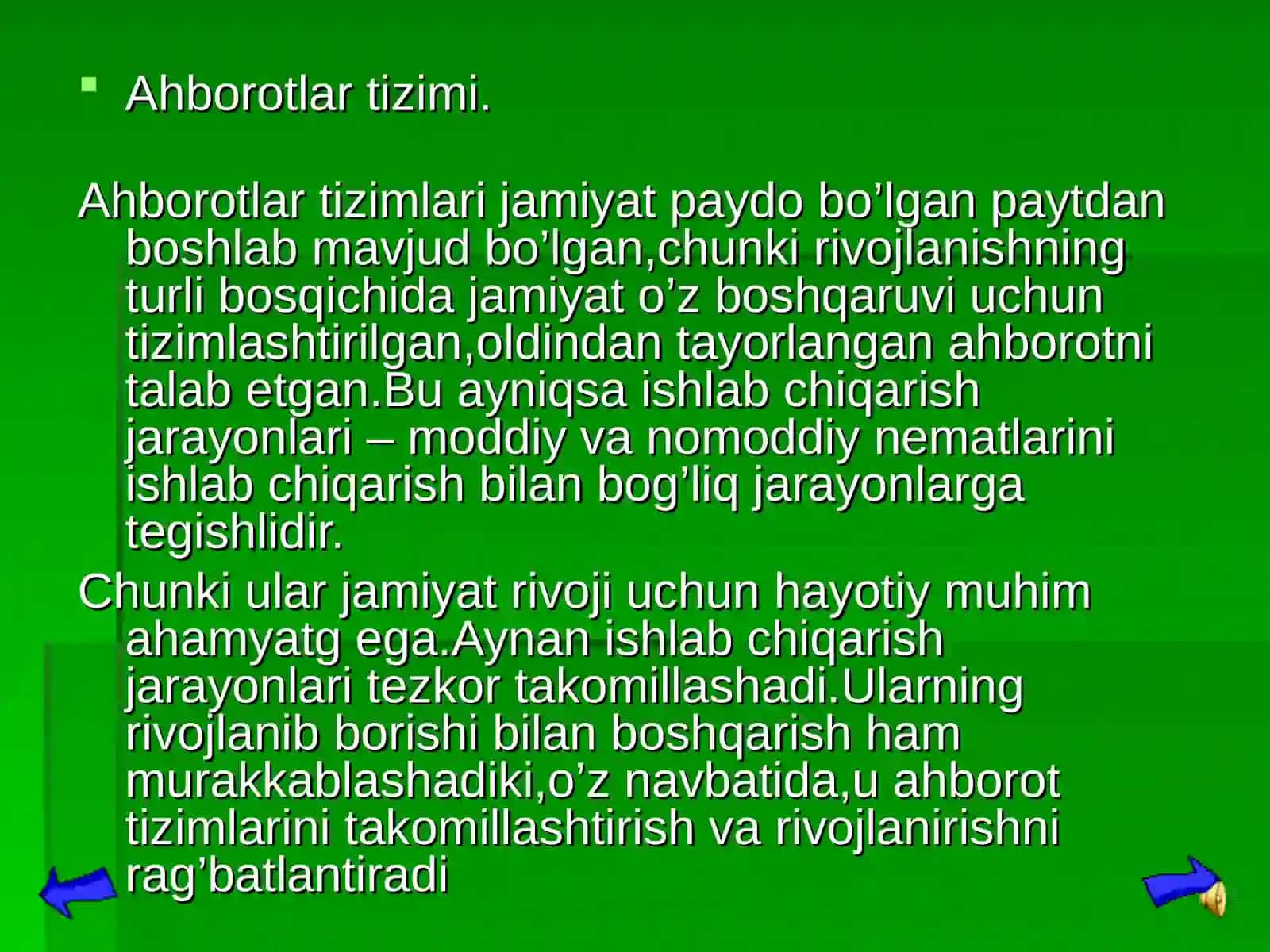 “INFORMATIKA VA AXBOROT TEXNOLOGIYALARI “ fanidan tayyorlagan slayd 3