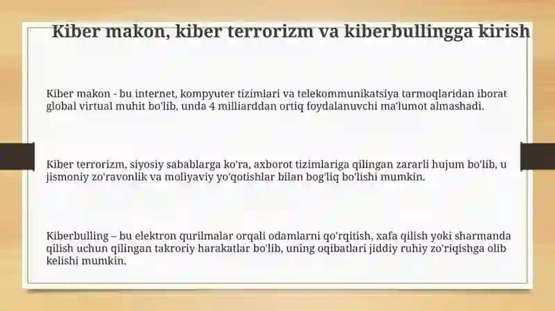 Kibermakon, Kiberterrorizm va Kiberbulling 3