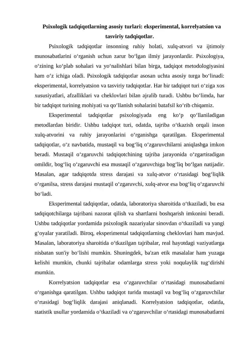 Psixologik tadqiqotlar olib borish shakllari 3