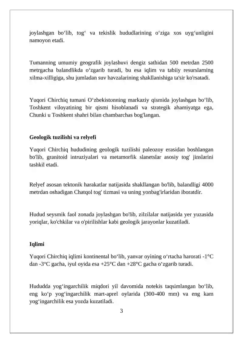 Yuqori chirchik geografyasi 3