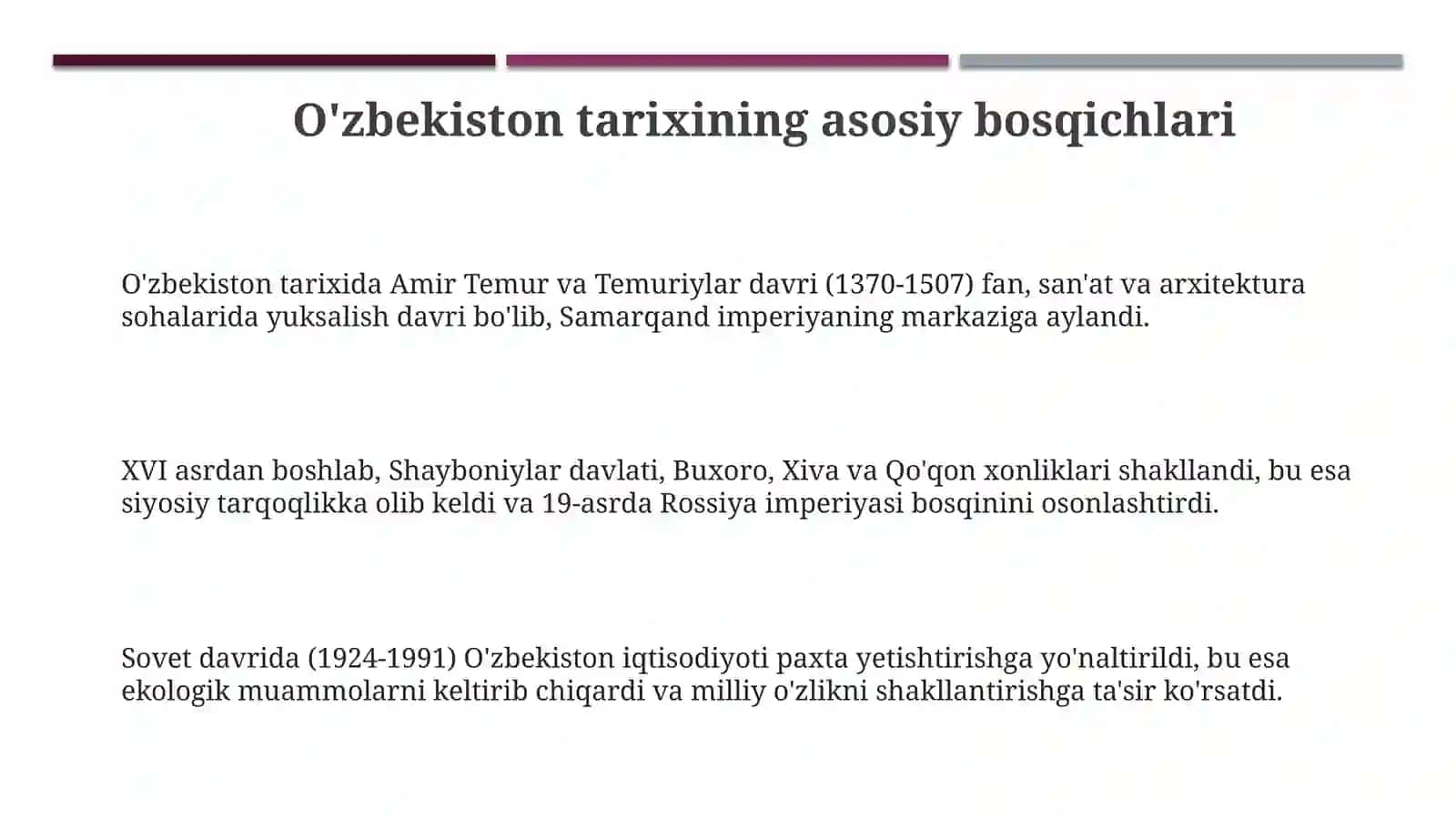 O'zbekiston tarixi: Qadimdan Mustaqillikka 3