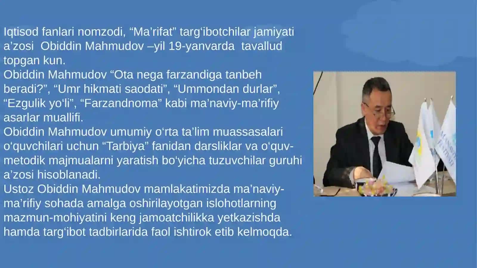 OBIDDIN MAHMUDOVNING ,,
FARZANDNOMA " ASARIDA SHAXS
Tarbiyasi. 3