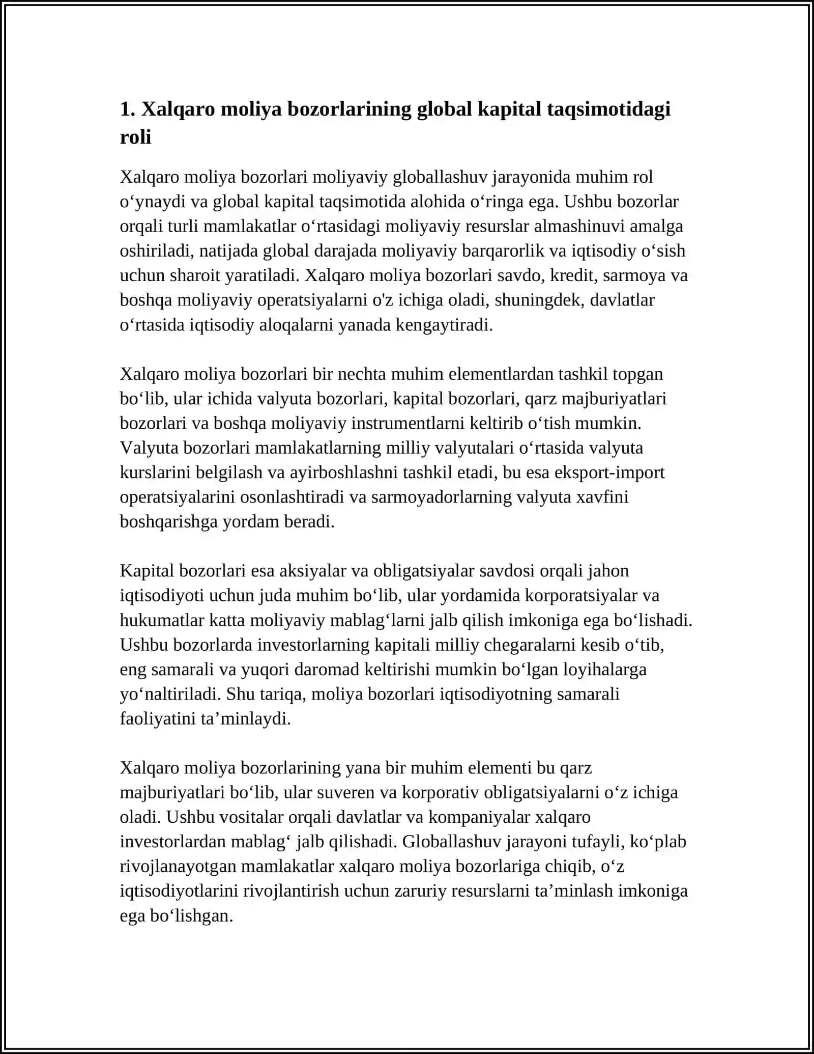 MOLIYAVIY GLOBALLSHUVDA XALQARO MOLIYA BOZORLARINING RO'LI 3