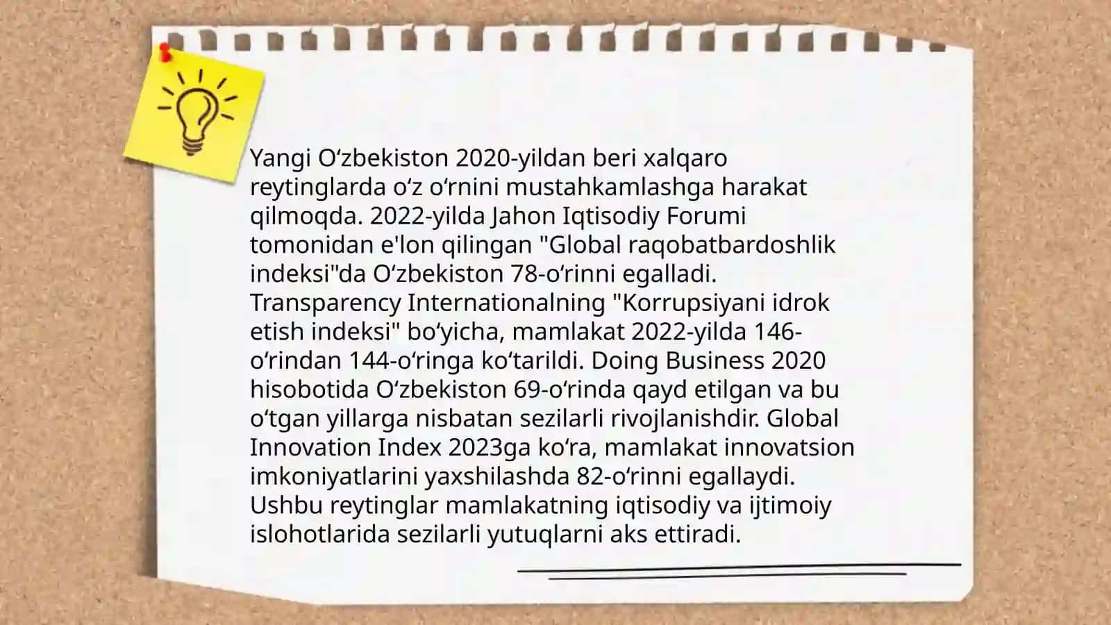 Yangi O‘zbekistonning xalqaro reytinglardagi o‘rni 3