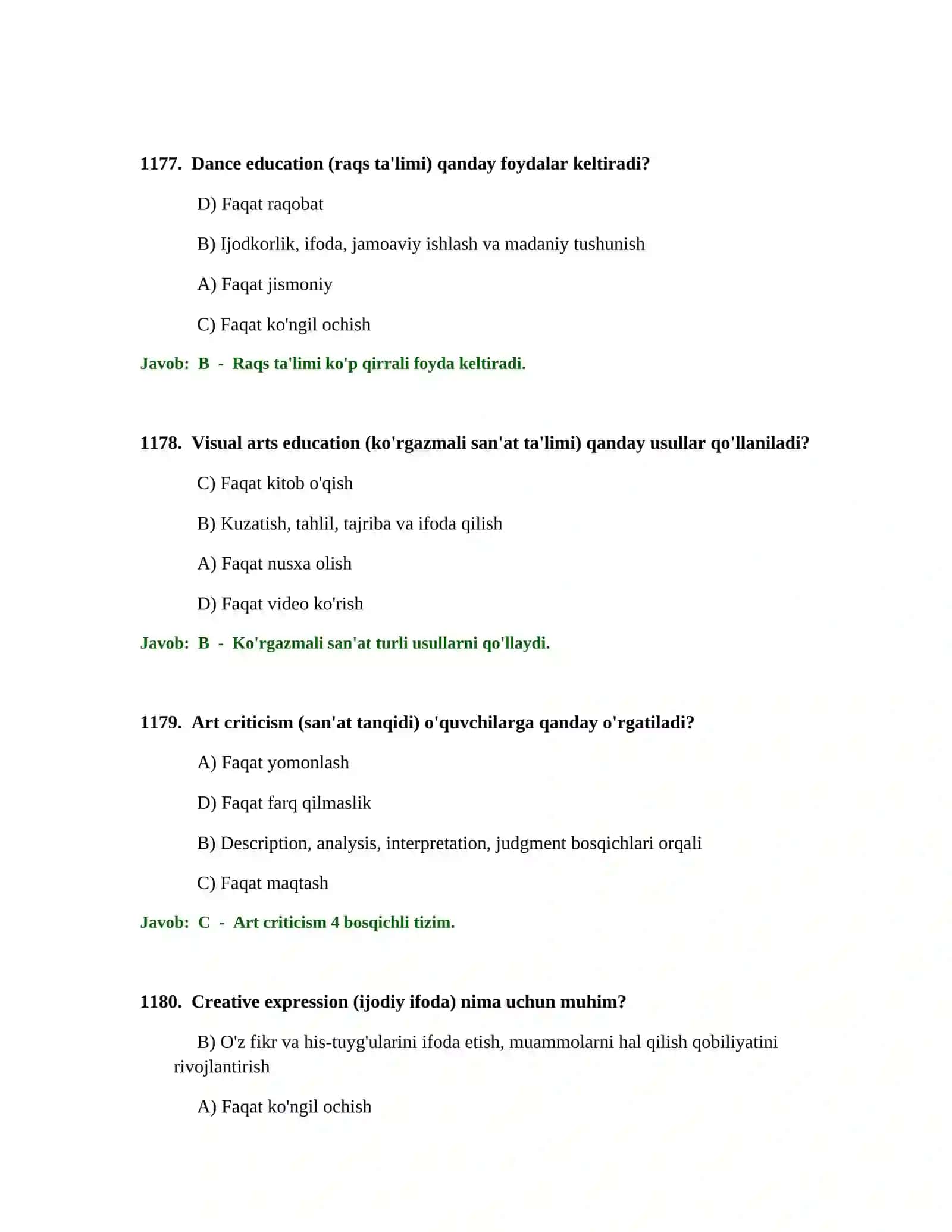 Boshlang'ich ta'lim o'qituvchisi test sinovlari 3