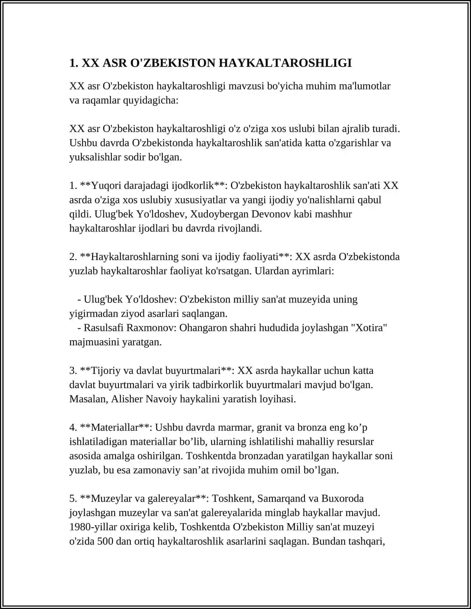 XX ASR O'ZBEKISTON HAYKALTAROSHLIGI 3