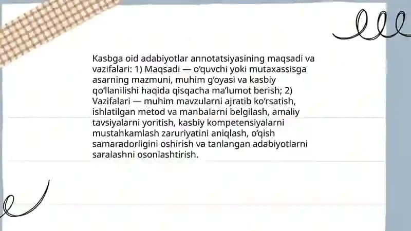 Kasbga oid adabiyotlar annotatsiyasi 3