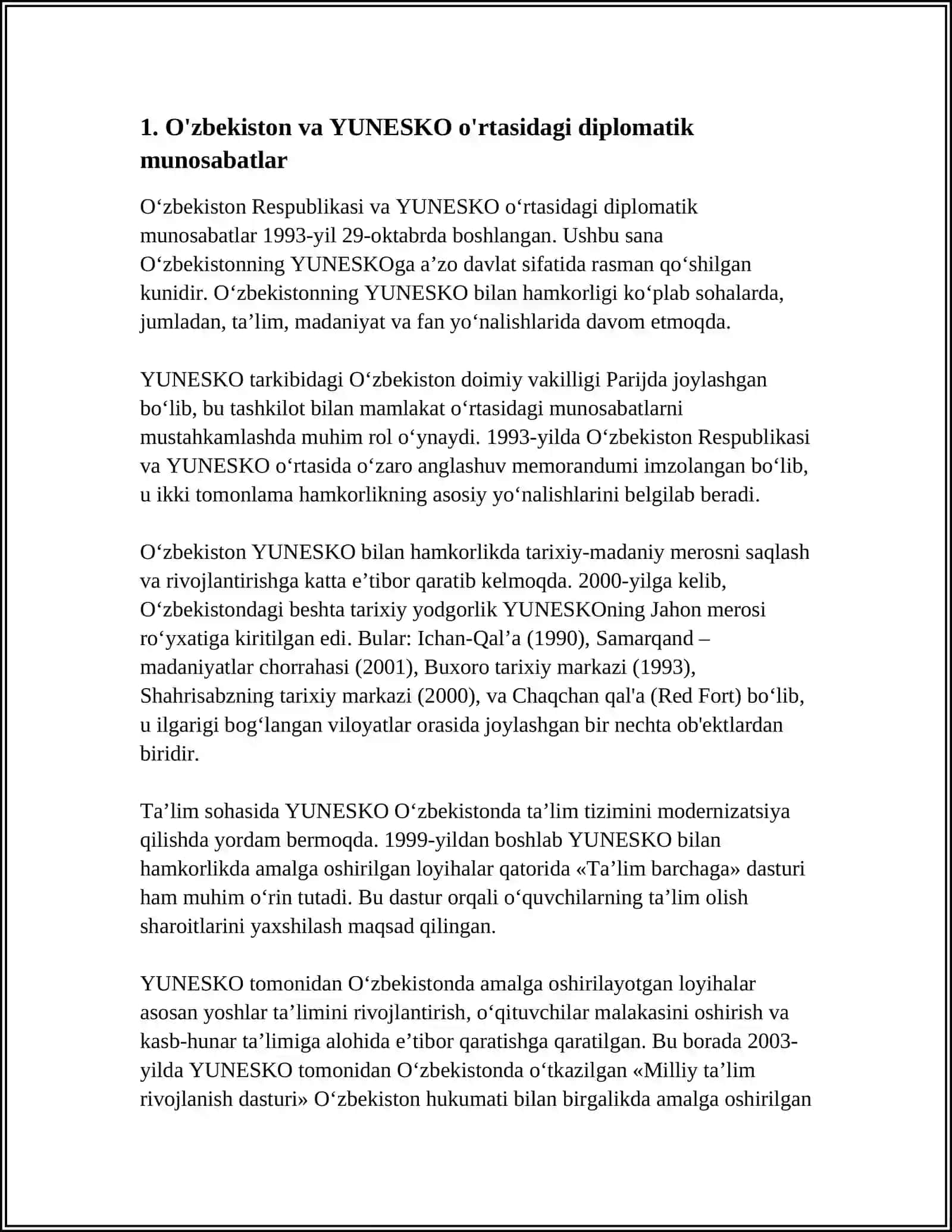 O'ZBEKISTON VA YUNESKO MUNOSABATLARI 3