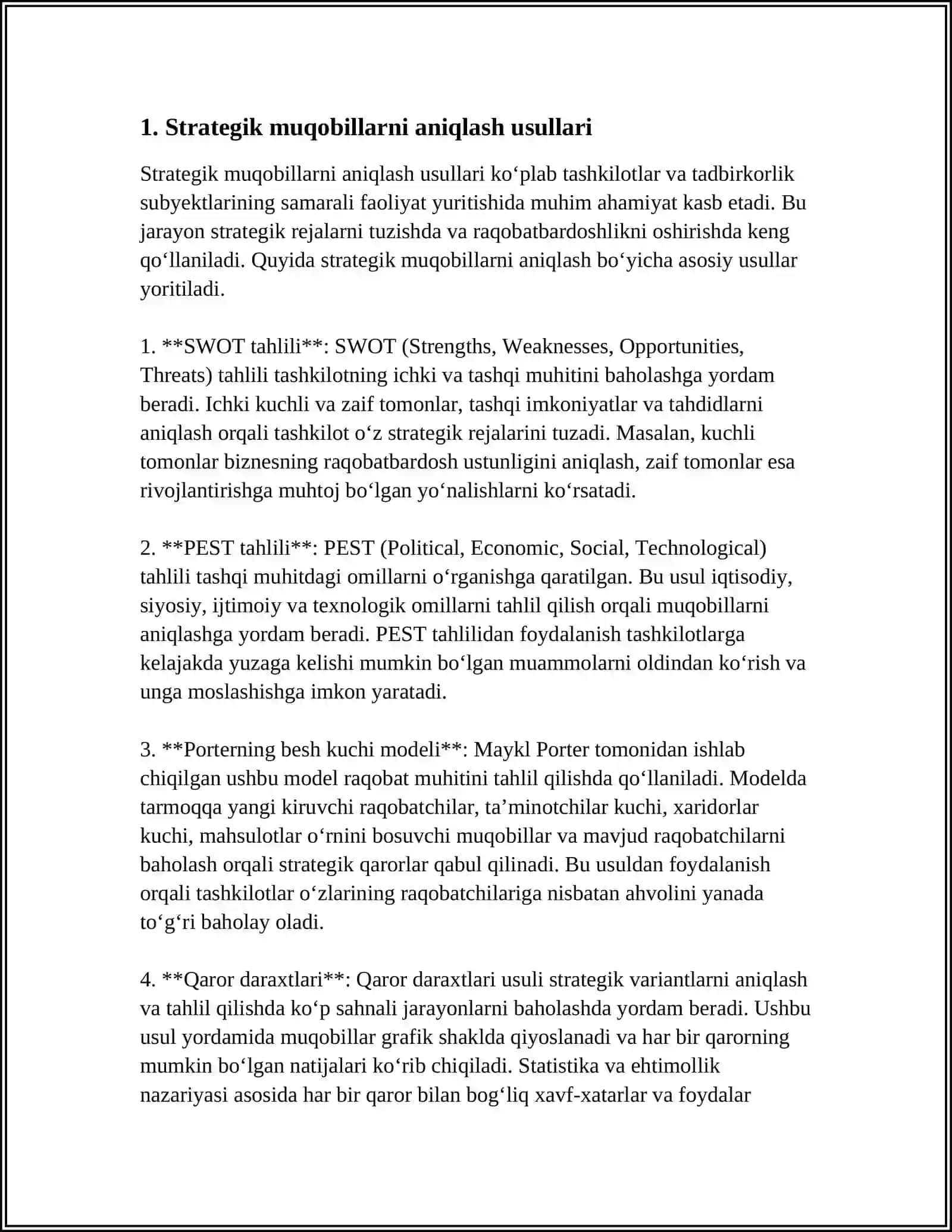STRATEGIK MUQOBILLARNI ANIQLASH VA BAHOLASH 3