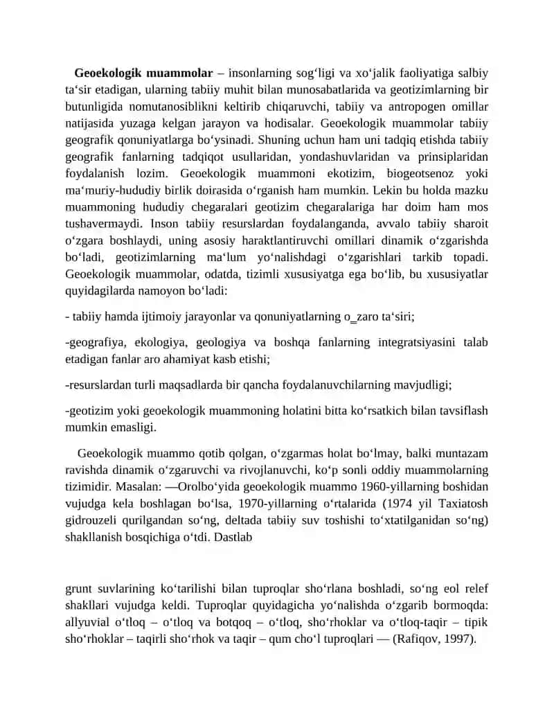 Geoekologiya. Geoekologik muammolarning turlari. 3