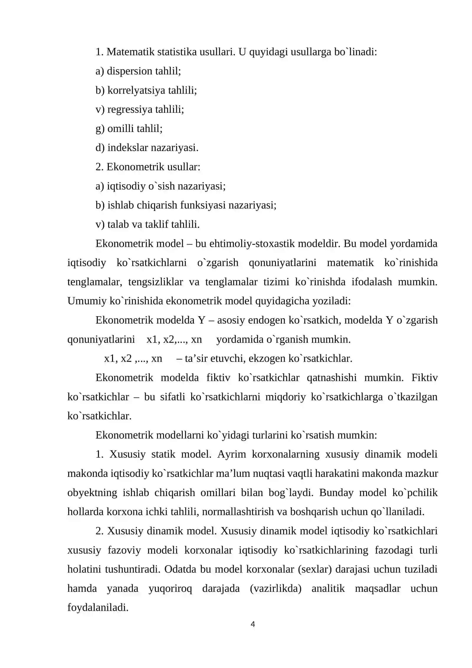 Ekonometrik modellarni yaratish shartlari 3