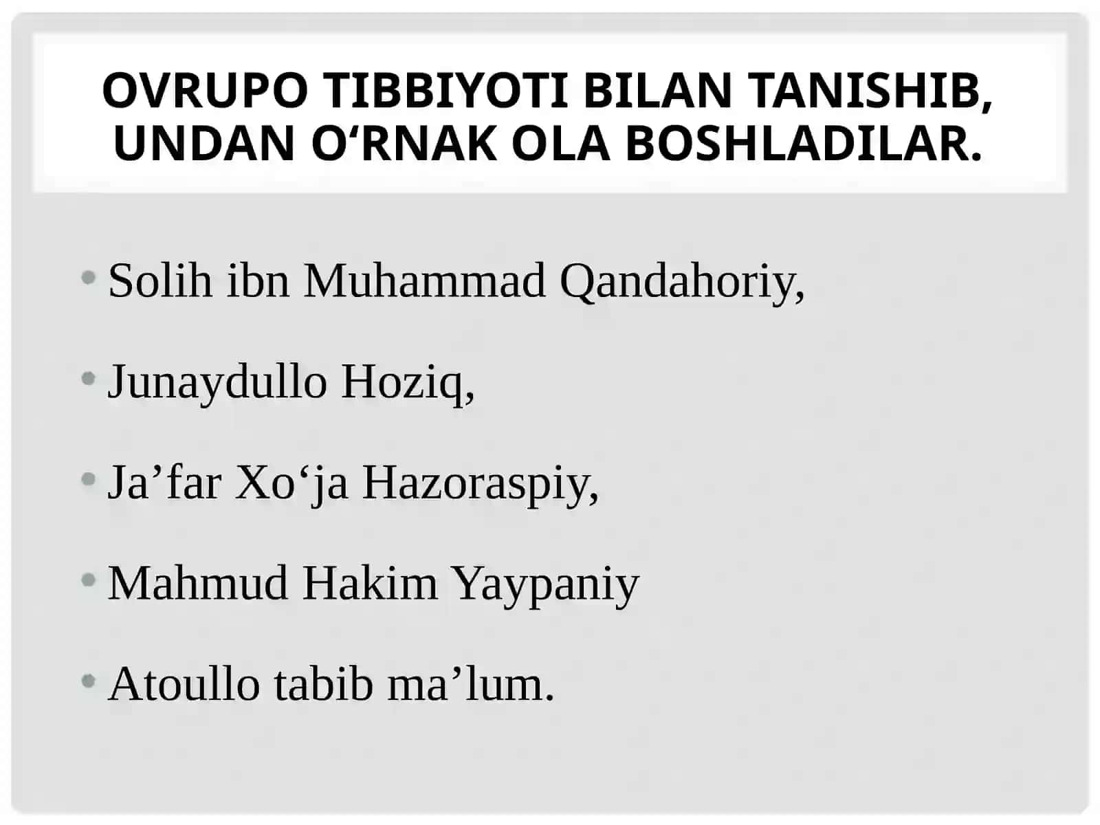 SO`NGIGI O`ZBEK XONLIKLARI DAVRI TIBBIYOTI 3