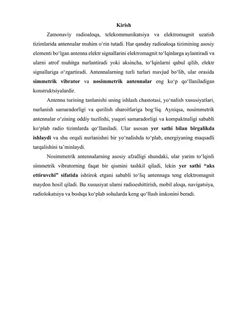 Simmetrik vibrator yordamida nurlanuvchi maydonni shakllantirish. Nosimmetrik antenna yordamida nurlanuvchi maydonni shakllantirish 3
