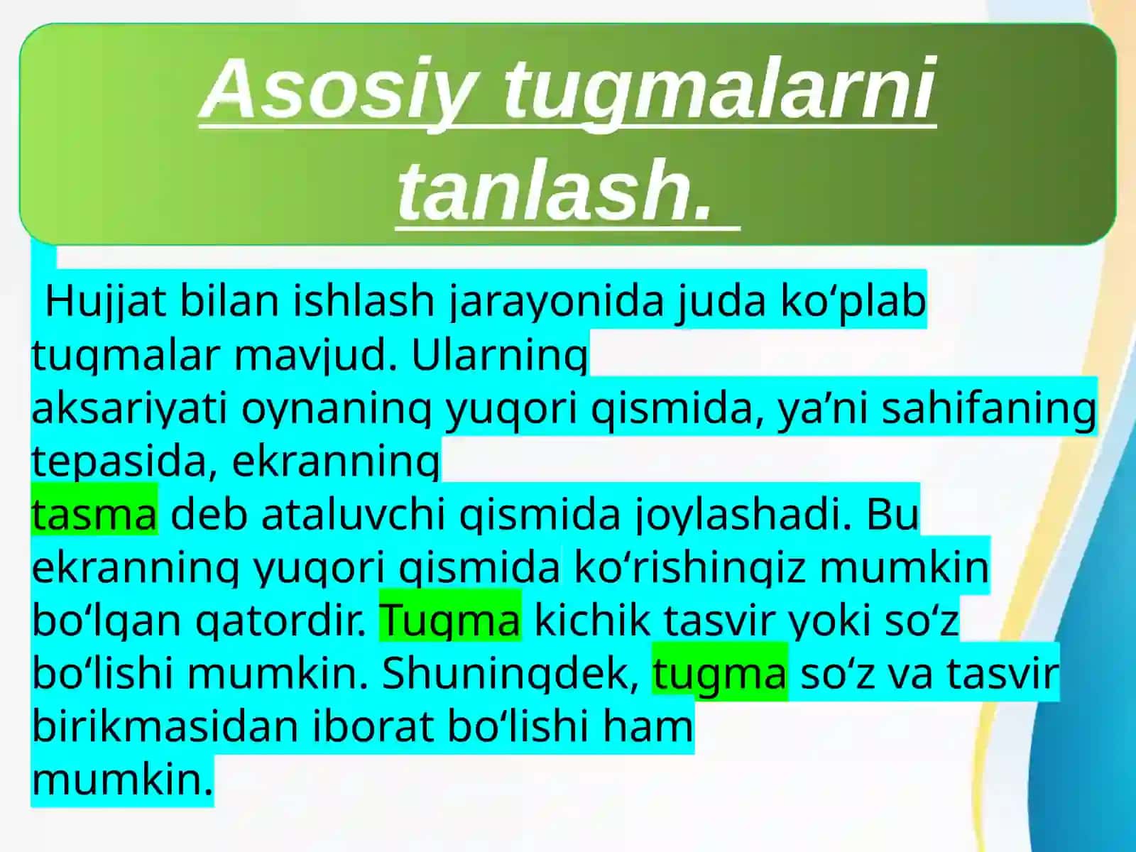 Asosiy tugmalarni tanlash. Hujjatni chop etish 3