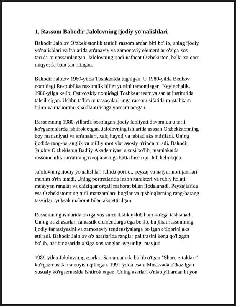 Rassom Bahodir Jalolov Ijodi 3