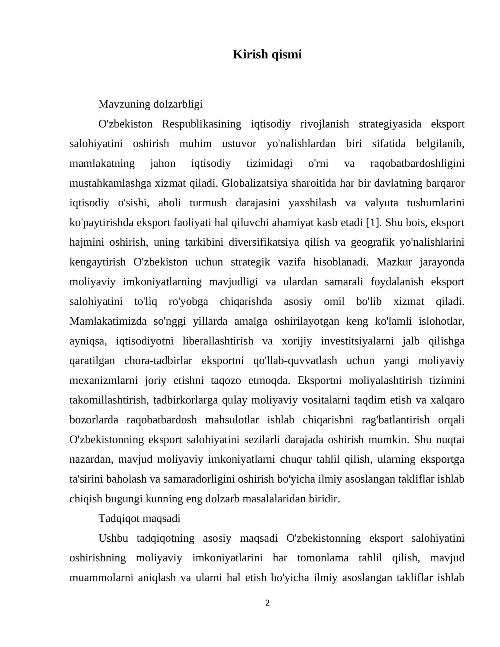 Oʻzbekistonning eksport salohiyatini oshirishning moliyaviy imkoniyatlari 3