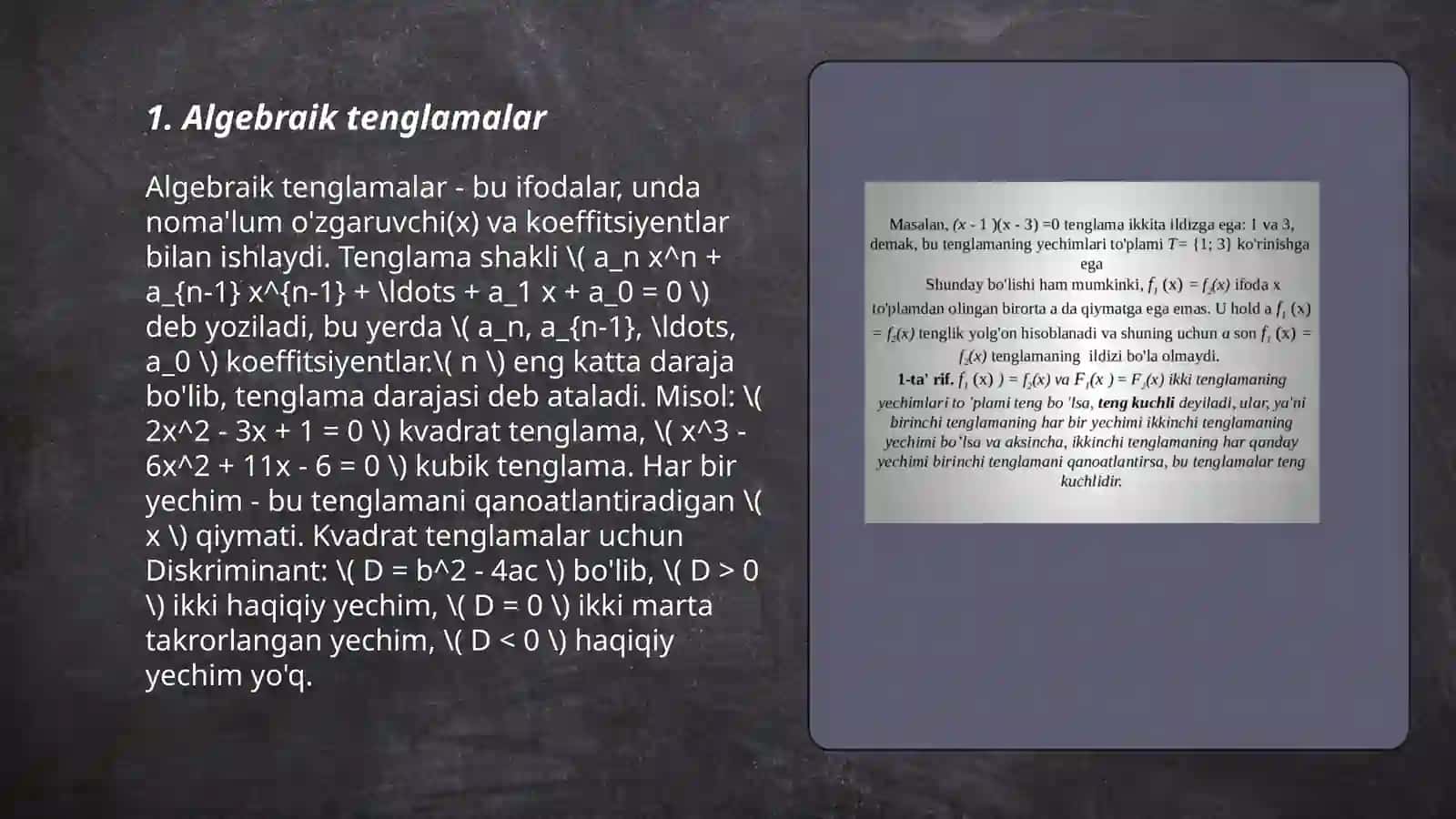 Algebraik tenglamalar 3