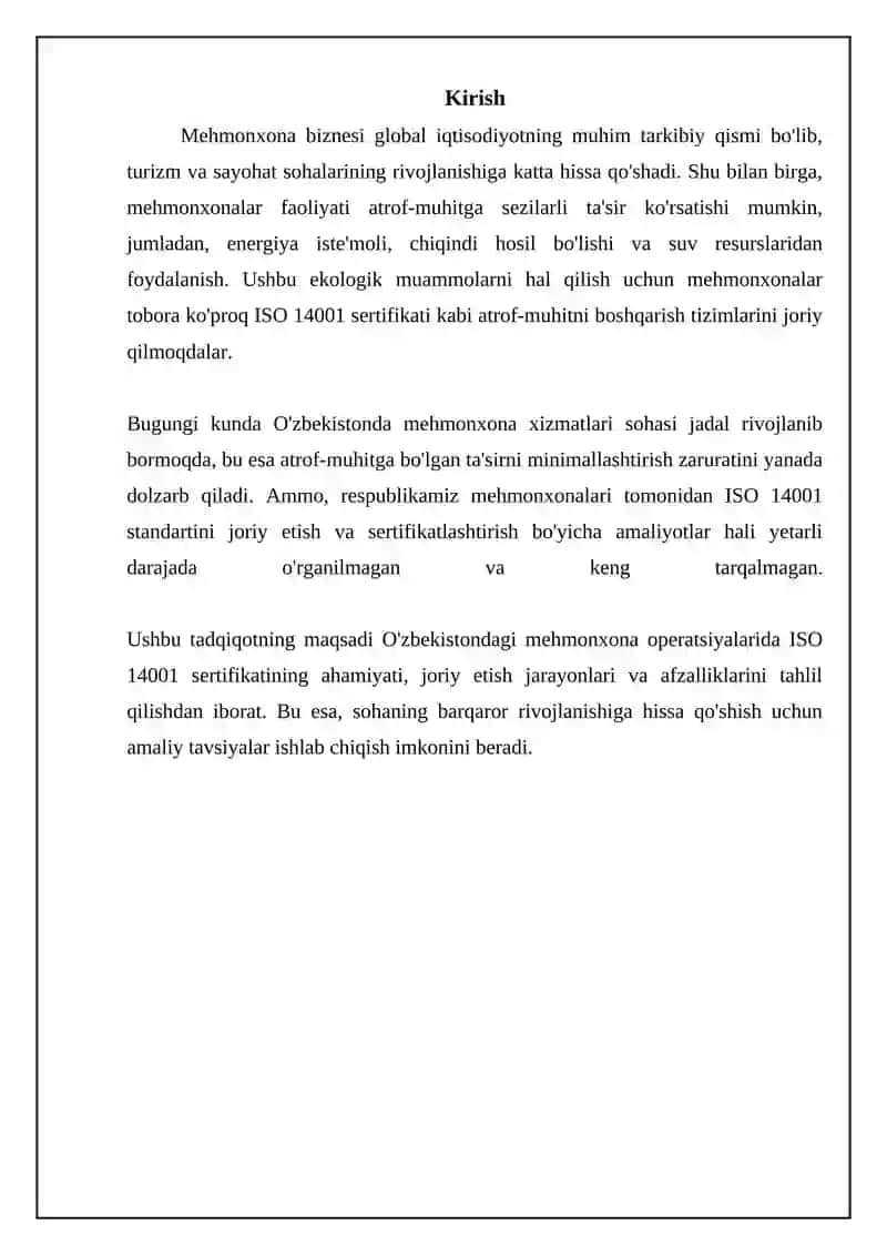 Mehmonxona faoliyatida ISO 14001 sertifikati 3