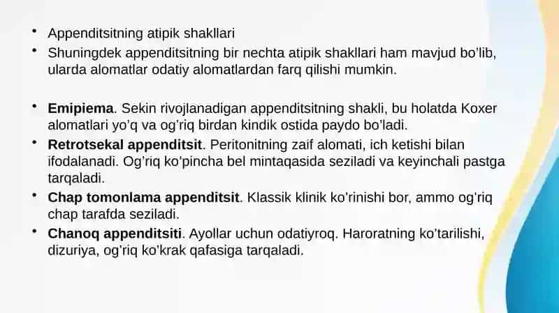 Oʻtkir appenditsit atipik kechishi 3