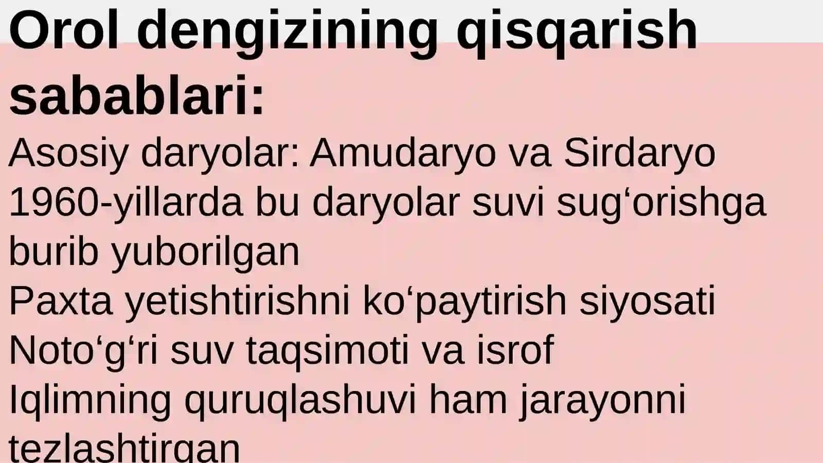 Orol dengizi muammosi va uning oqibatlar 3