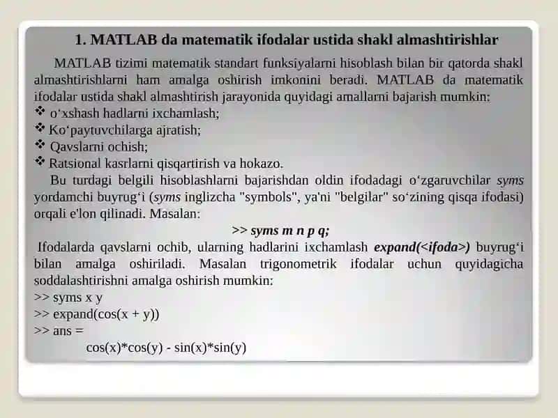 MATLAB dasturidan muhandislik masalalarida foydalanish 3