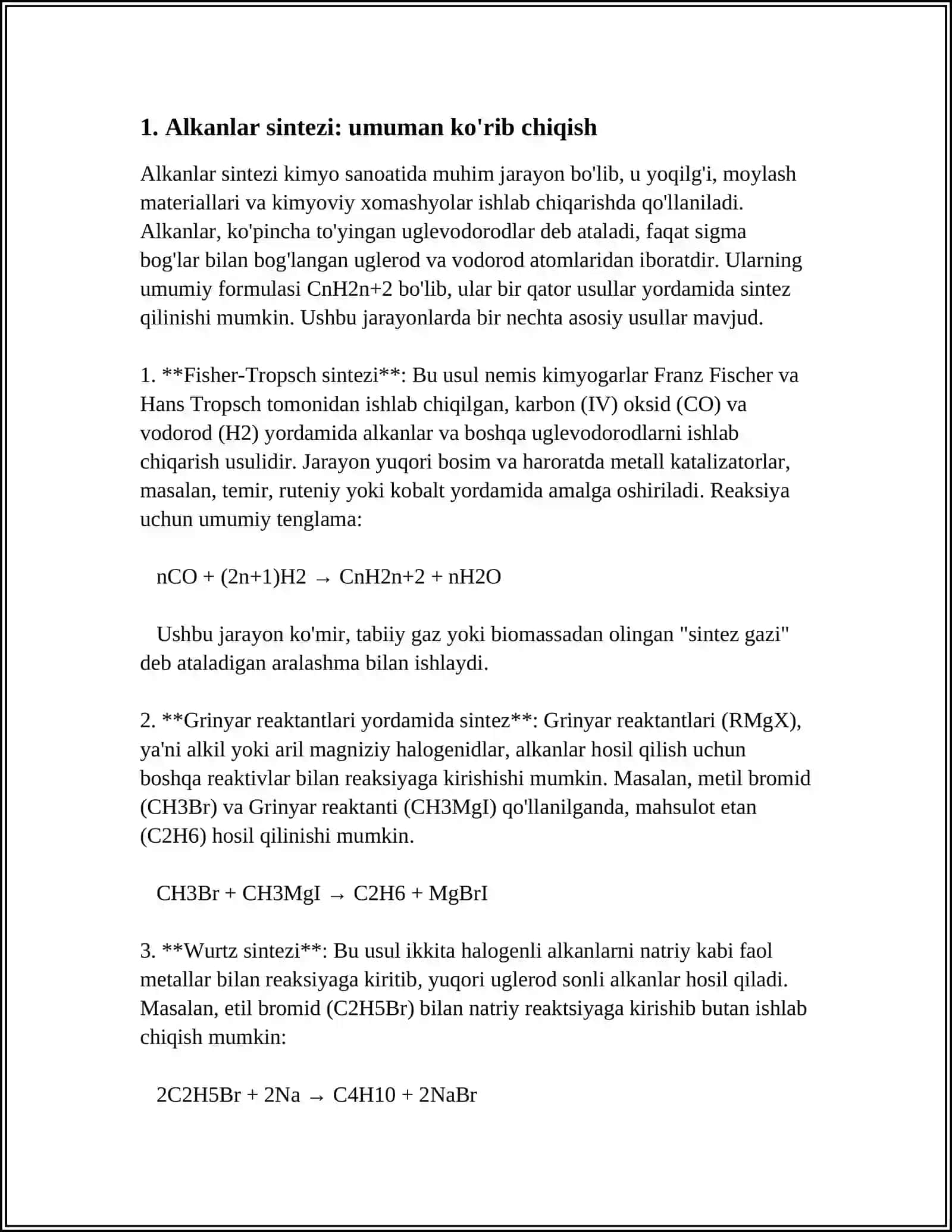 ALKAN VA SIKLOALKANLARNING OLINISH USULLARI.BITSIKLIK VA POLITSIKLIK ALKANLAR 3