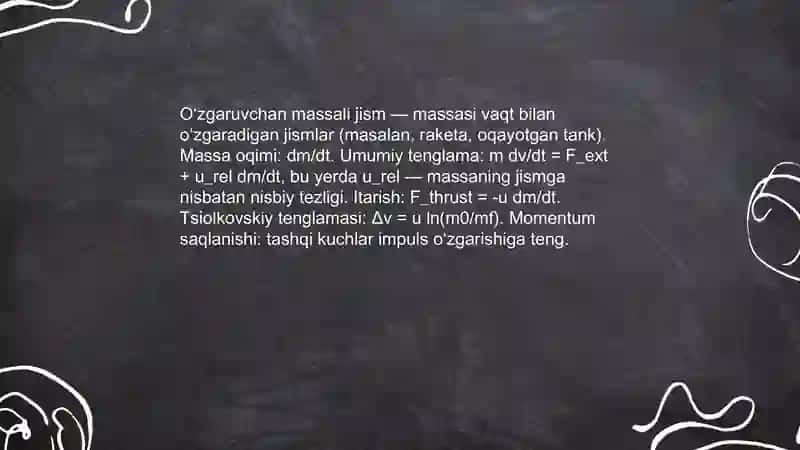 O‘zgaruvchan massali jismning harakati 3