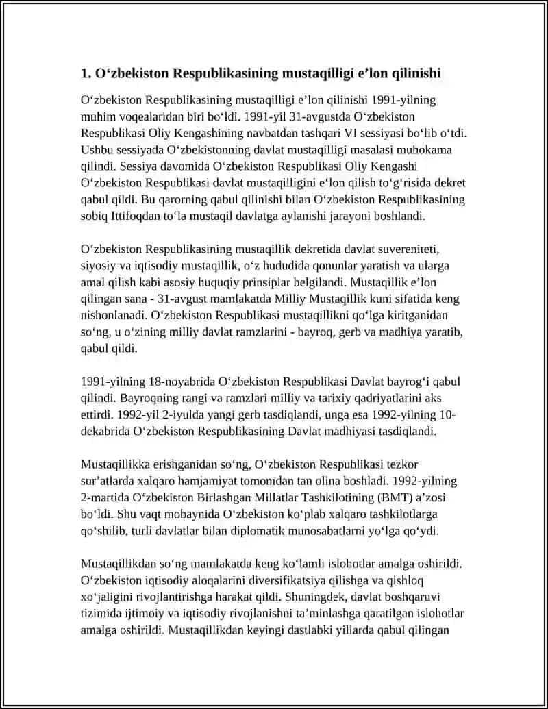 MUSTAQIL OʻZBEKISTON RESPUBLIKASINING TASHKIL TOPISHI 3