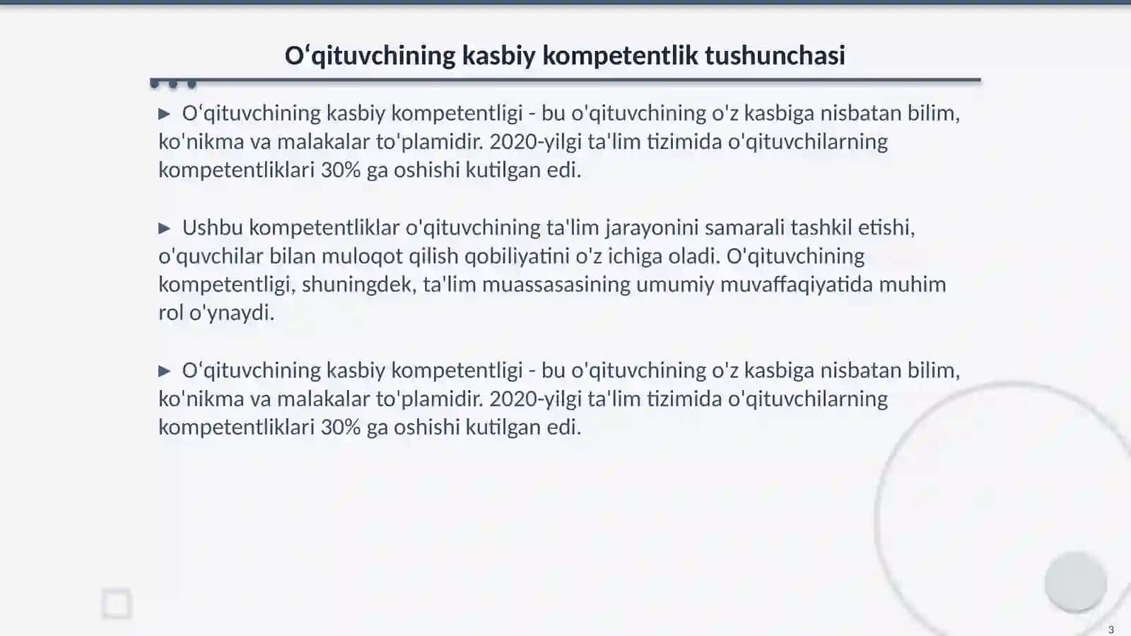 Oʻqituvchining kasbiy kompetentlik sifatlari 3