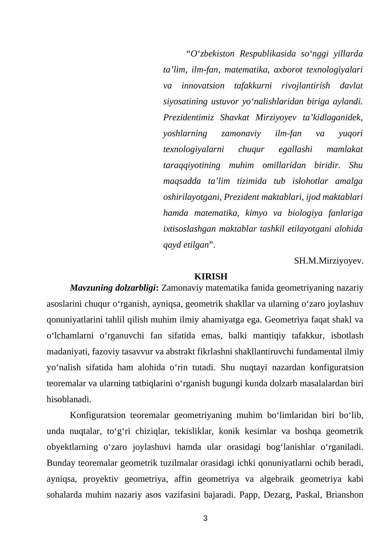 Kofiguratsion teoremalar va ularning tatbiqlari 3
