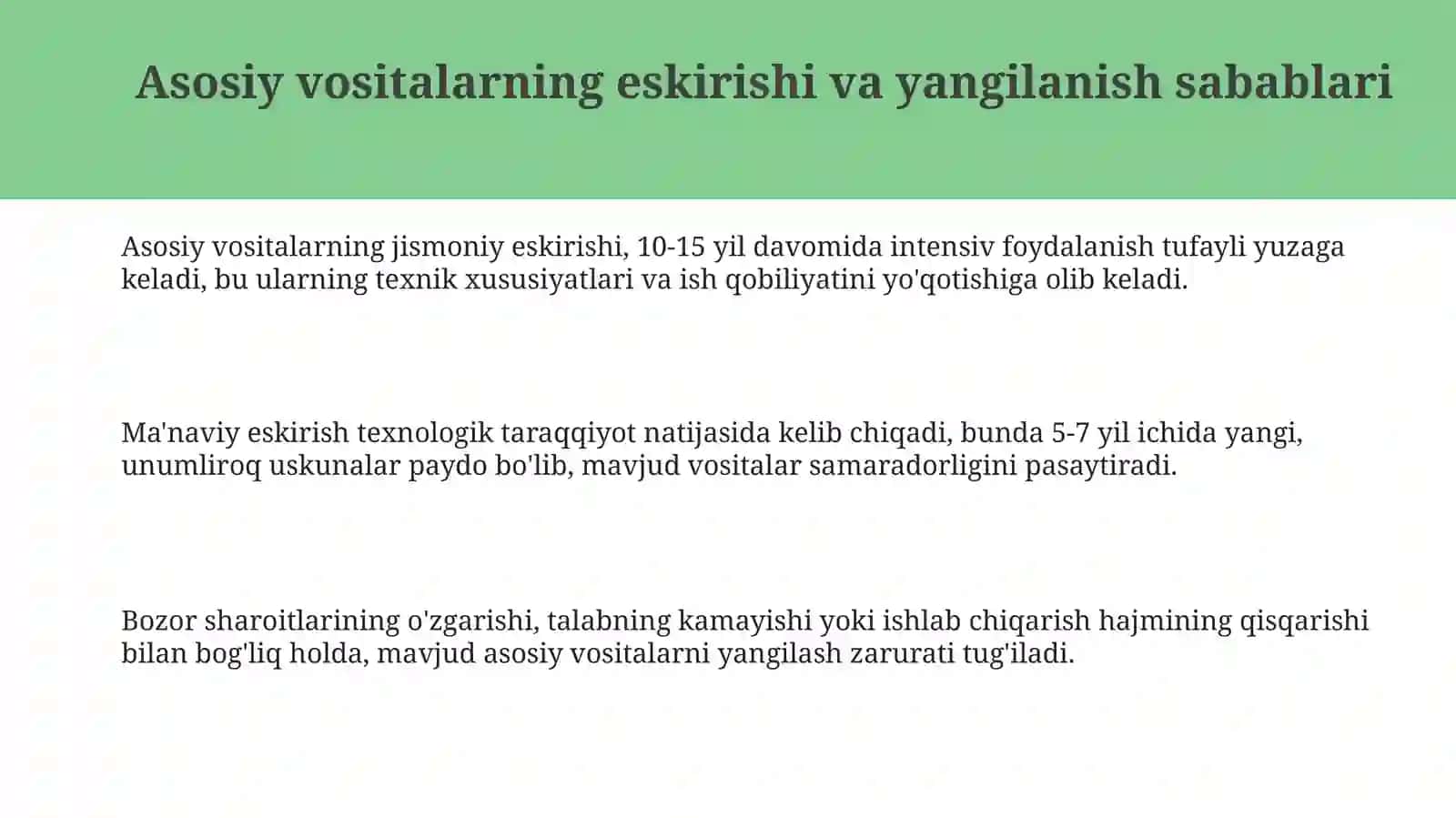 Sanoatkorxonalarida asosiy ishlab chiqarish fondlarini yangilash 3