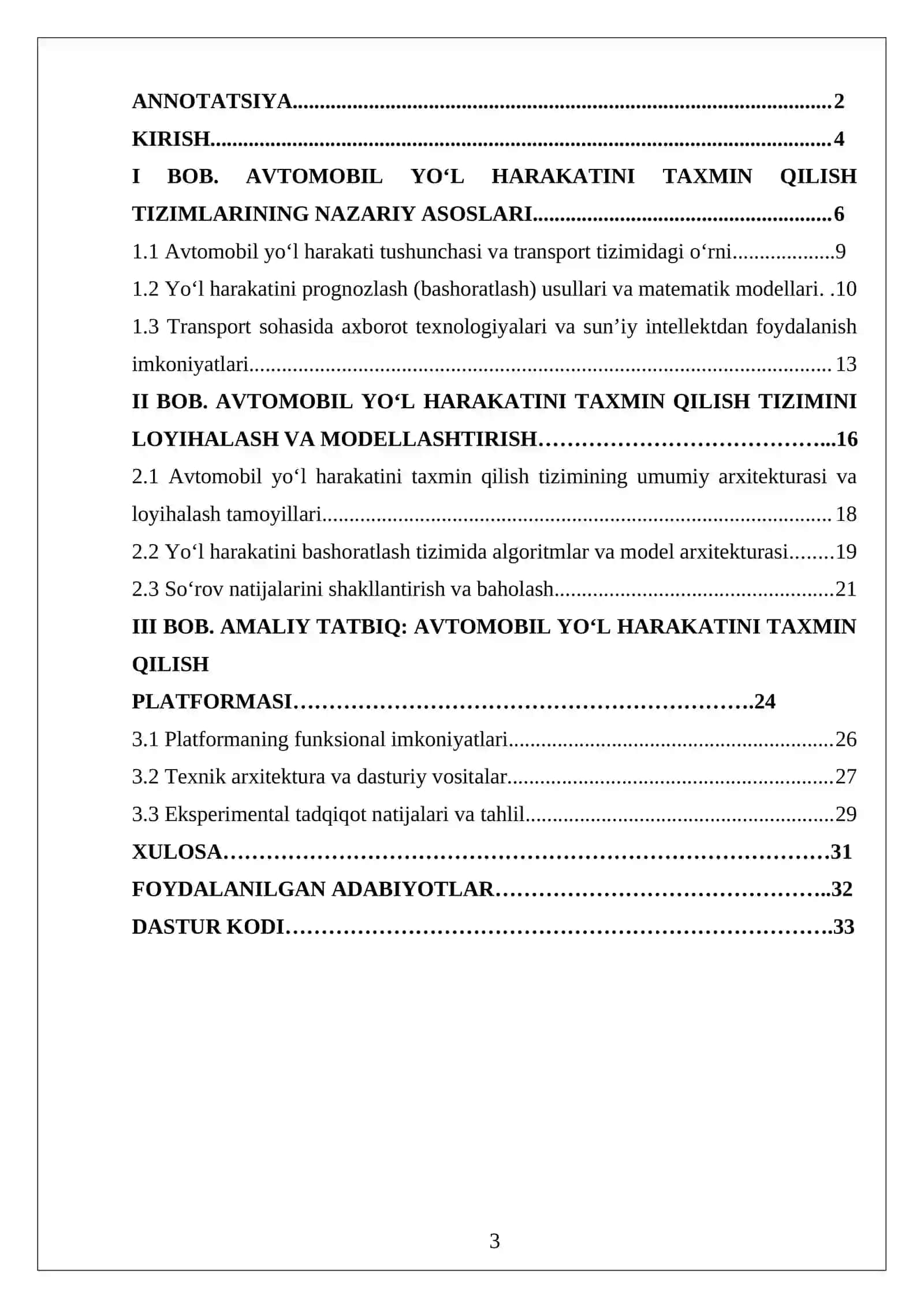 AVTOMOBIL YO‘L HARAKATINI TAXMIN QILISH 3