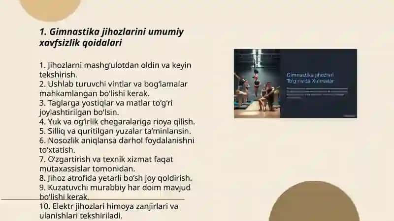 Gimnastika jihozlar, kiyimlardan foydalanish qoidalari 3