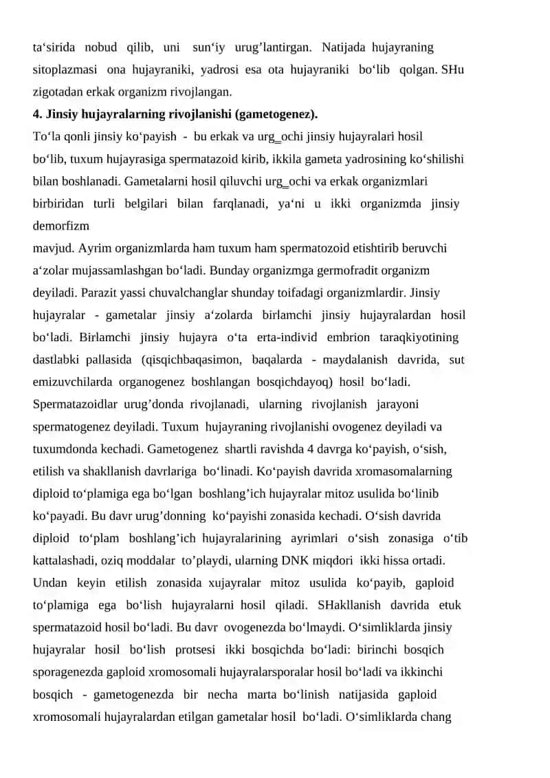 O‘SIMLIK HAYVON GAMETALARI 3