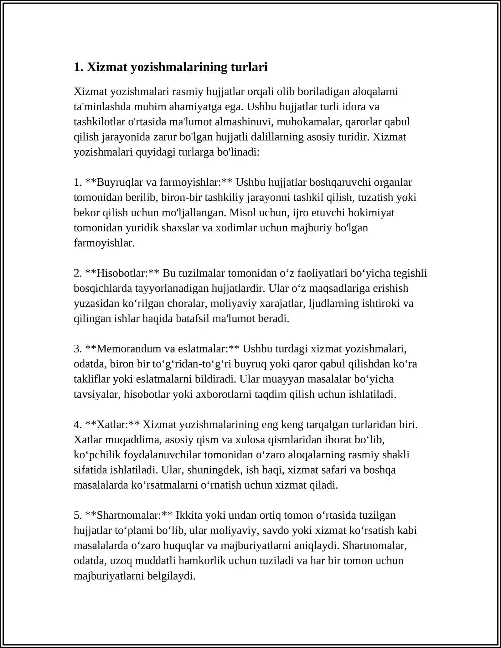 XIZMAT YOZISHMALARI VA XATLAR 3