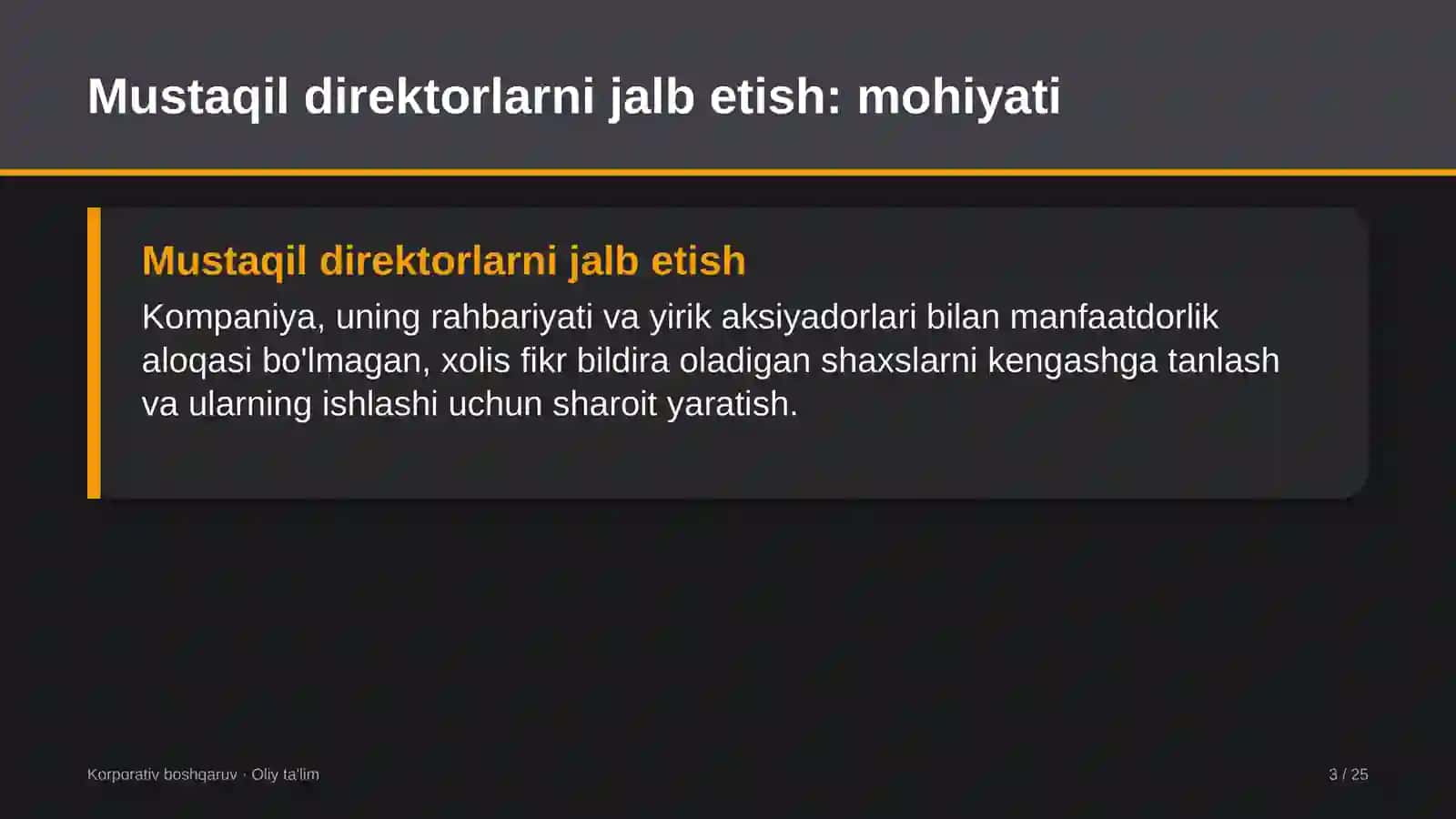 Korporativ boshqaruv · Oliy ta'lim 3
