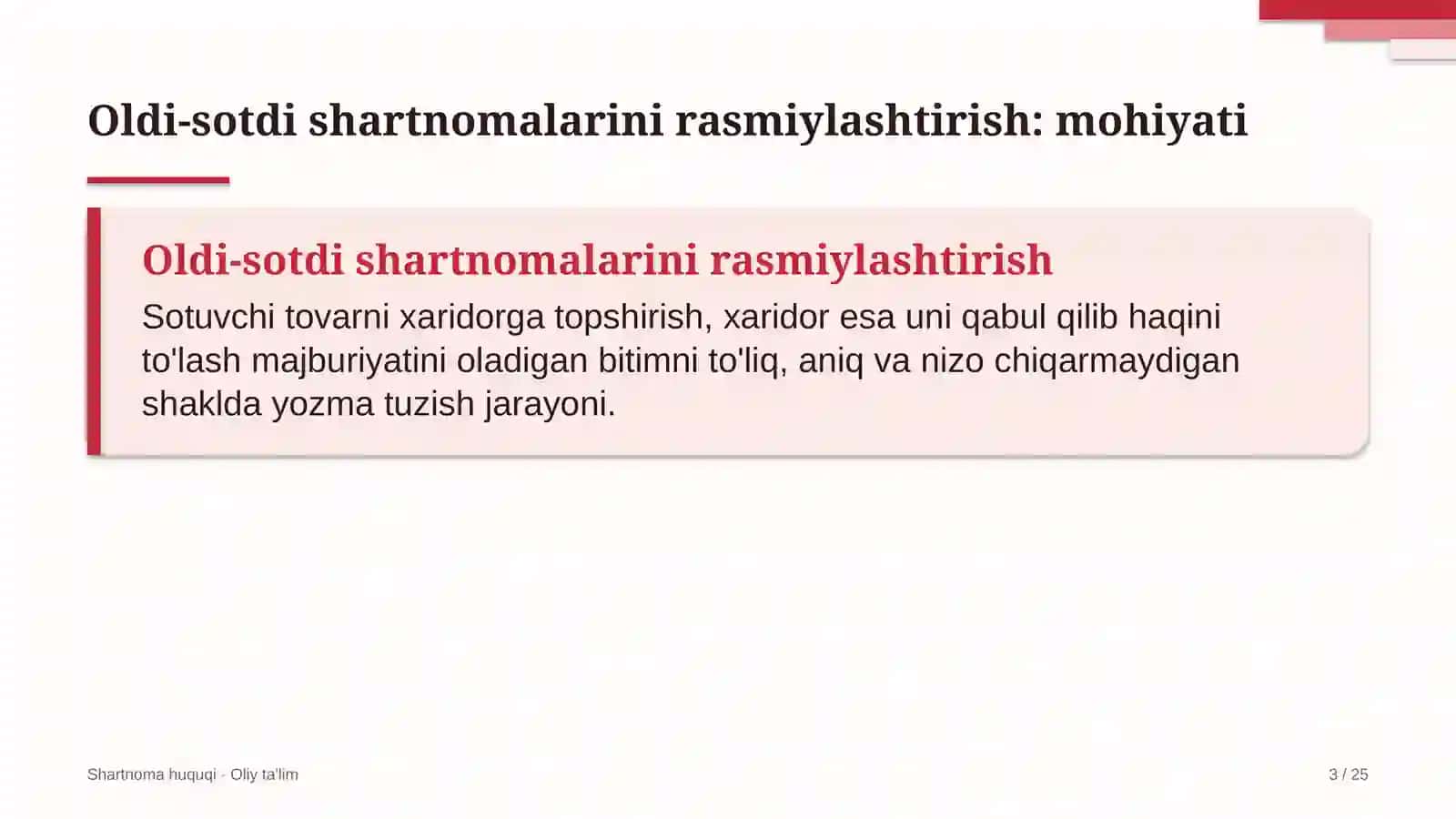 Shartnoma huquqi · Oliy ta'lim 3