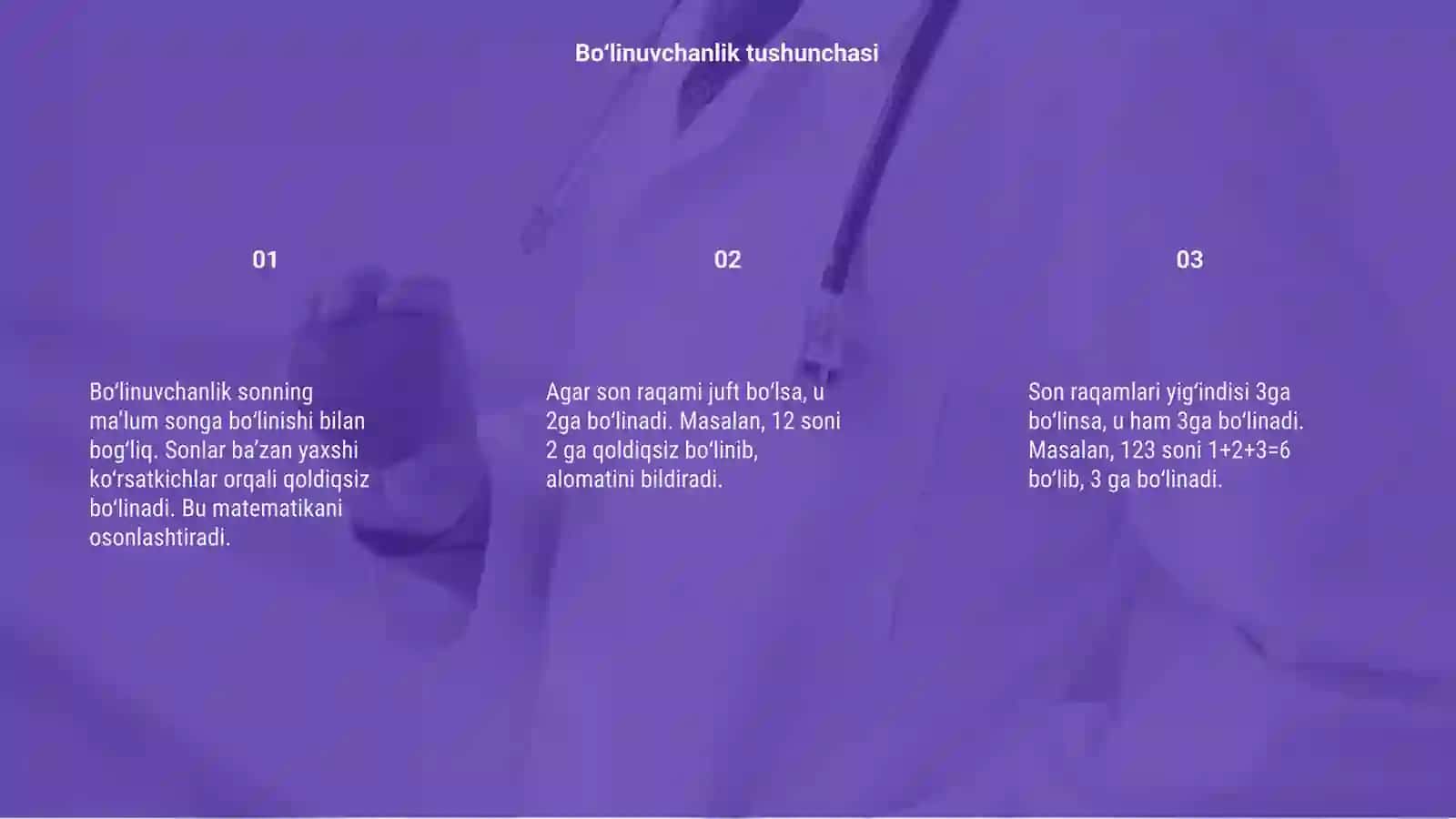 2ga bo'linish 3ga bo‘linish alomatlari 3