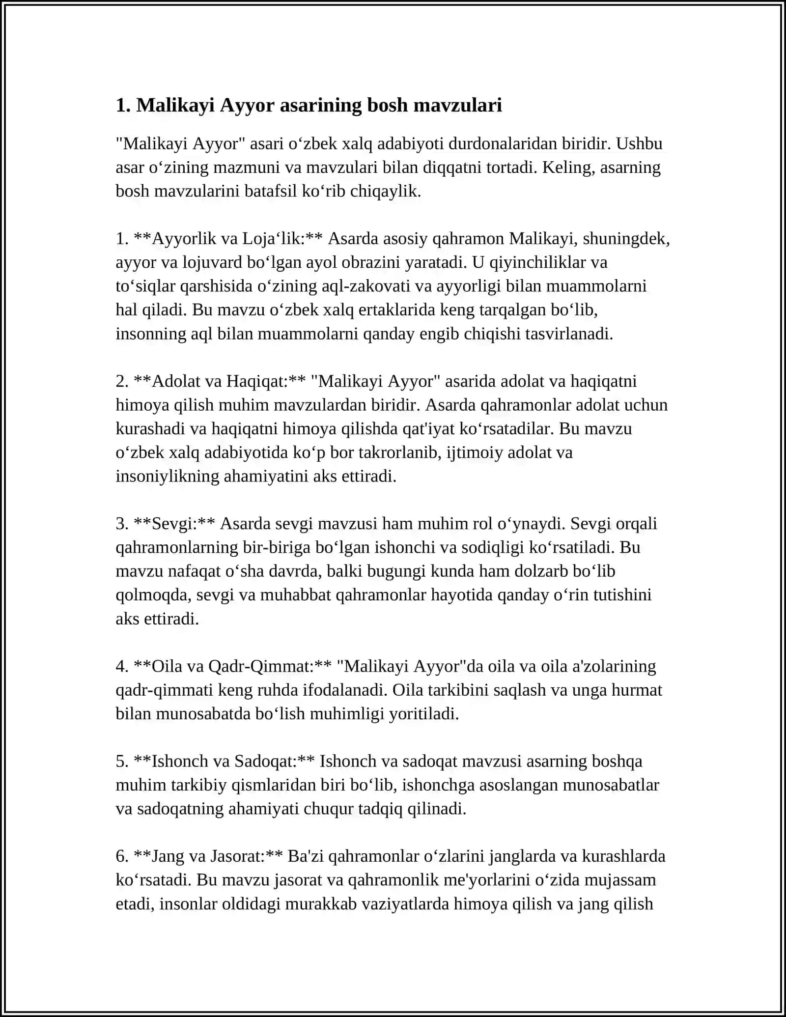 MALIKAI AYYOR DOSTONINI O'QISH VA REFERAT YOZISH 3