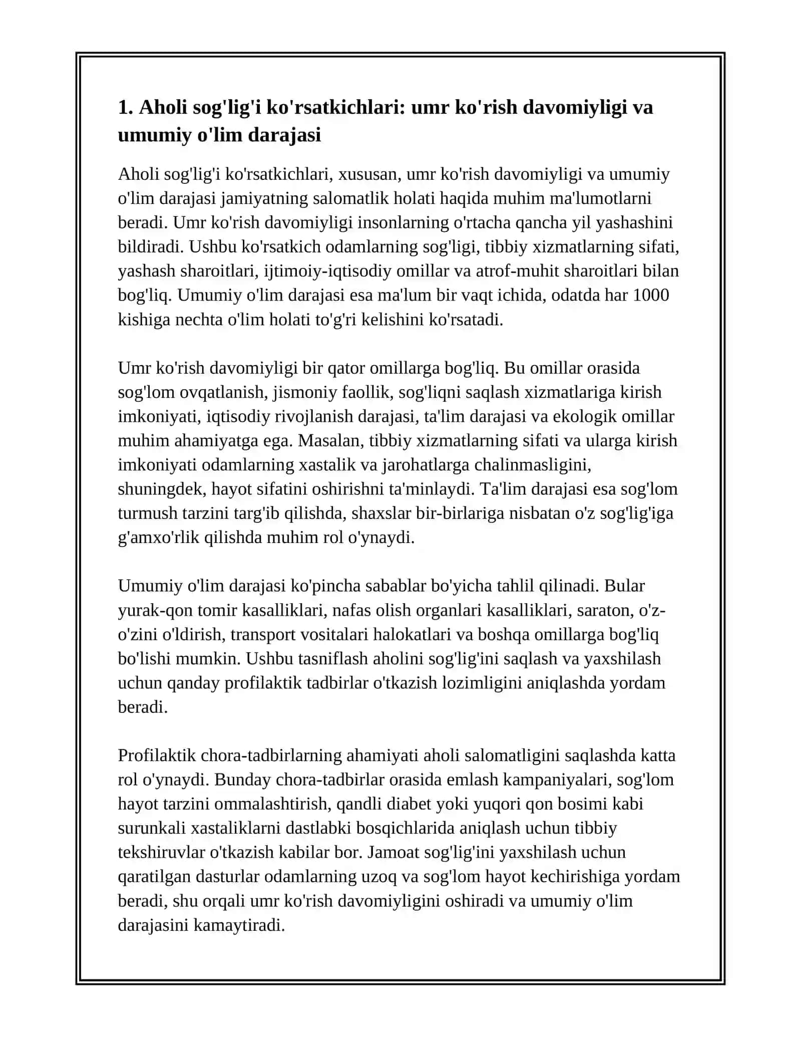 AHOLI SOG‘LIG‘INI KO'RSATKICHLARI VA MUHIM IJTIMOIY TIBBIY MUAMMOLAR. PROFILAKTIK CHORA-TADBIRLARNING AHAMIYATI 3