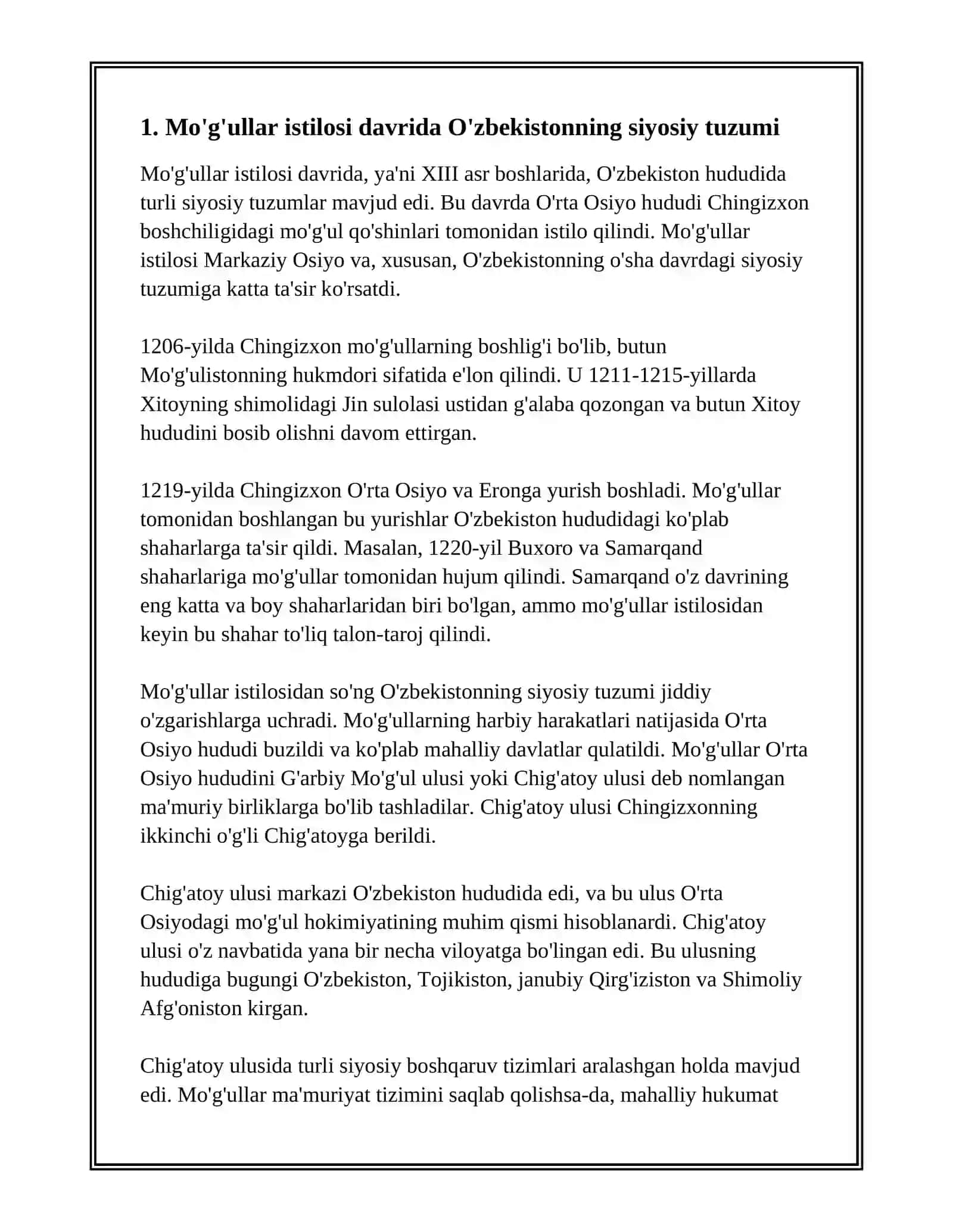 MOʻGʻULLAR HUKMRONLIGI DAVRIDA OʻZBEKISTONDA DAVLAT VA HUQUQ 3
