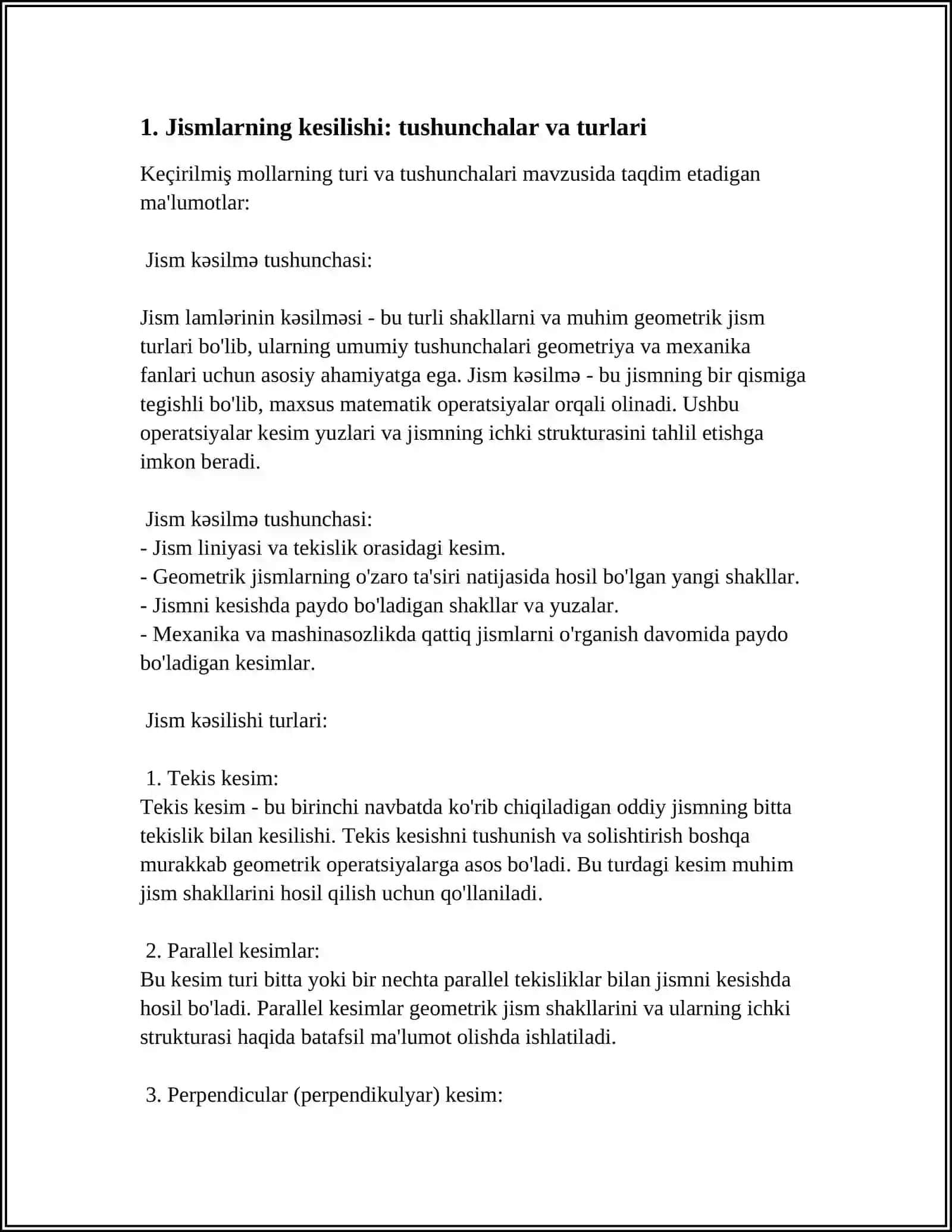 Jismlar kesilishi va ularni tasvirlash 3