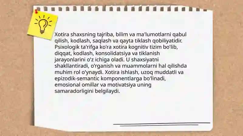 Xotira tushunchasi va uning psixologik ta'rifi 3