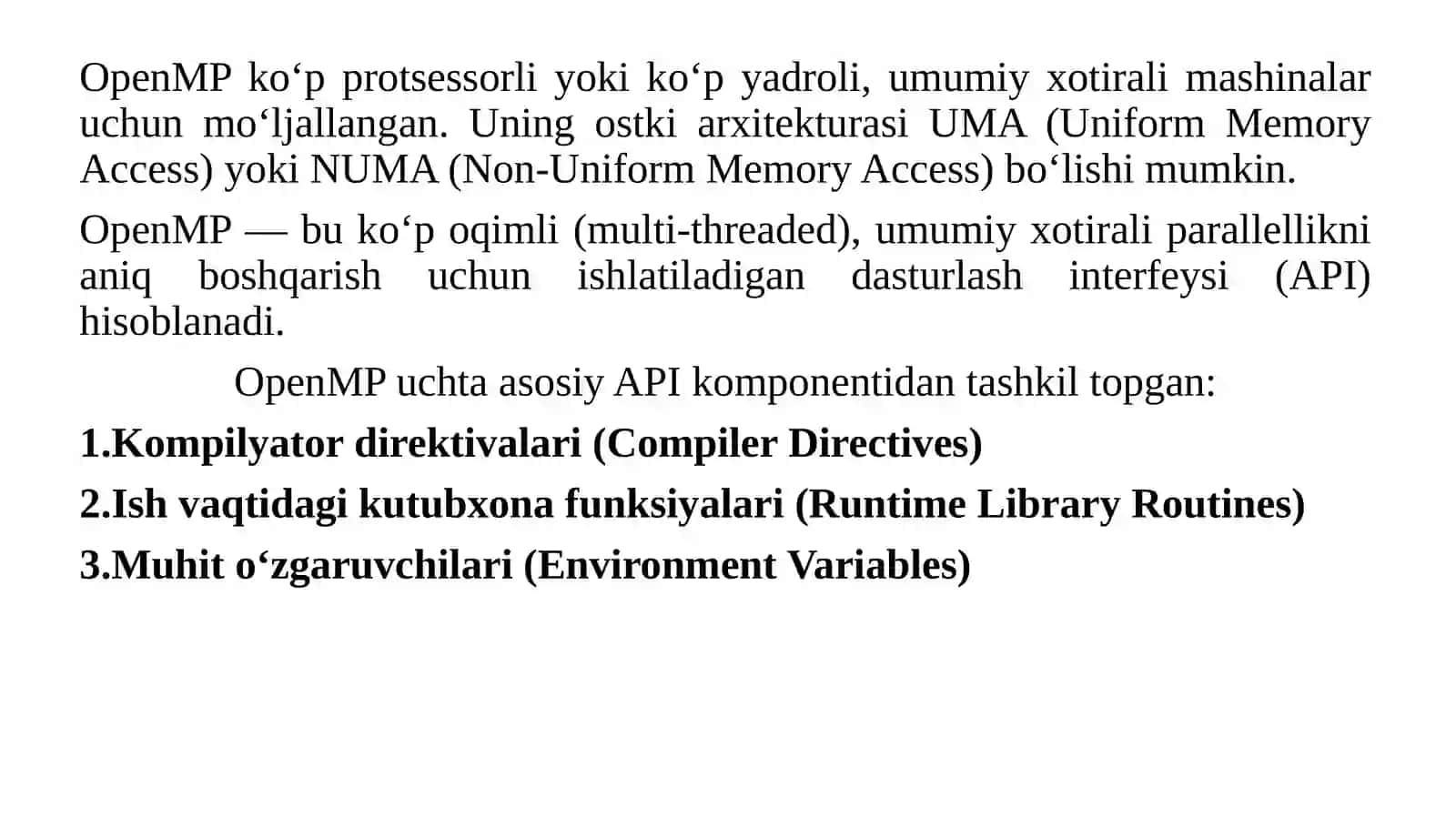OpenMP standarti, MPI standarti, GPU arxitekturasi va konsepsiyalari 3