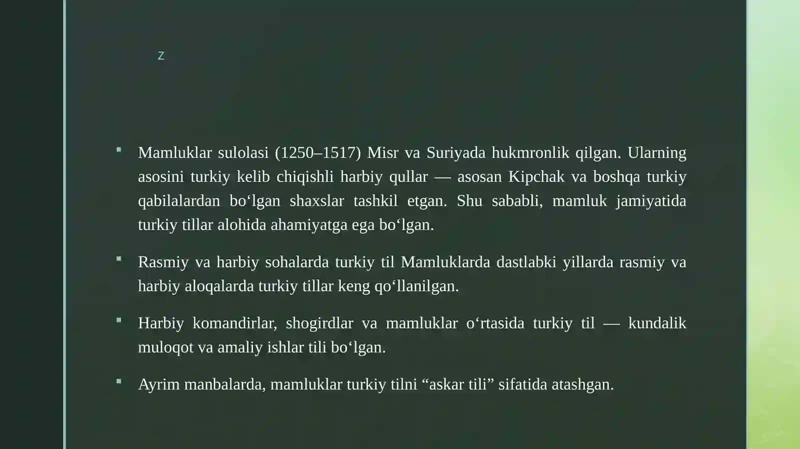 Mamluklar davrida turkiy tillar mavqeyi. 3