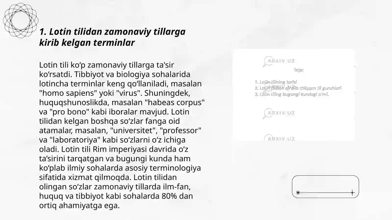 Lotin tilidan zamonaviy tillarga kirib kelgan terminlar 3