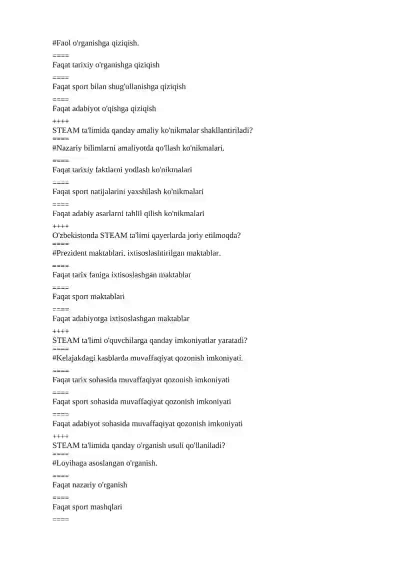 STEAM ta'limi qaysi sohalarni birlashtiradi? 3