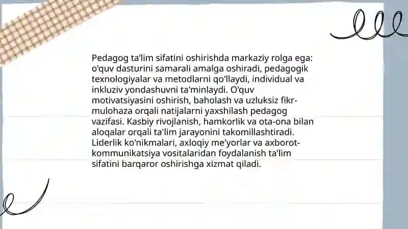 Pedagogning Ta'lim Sifatini Oshirishda Pedagogning O'rni 3
